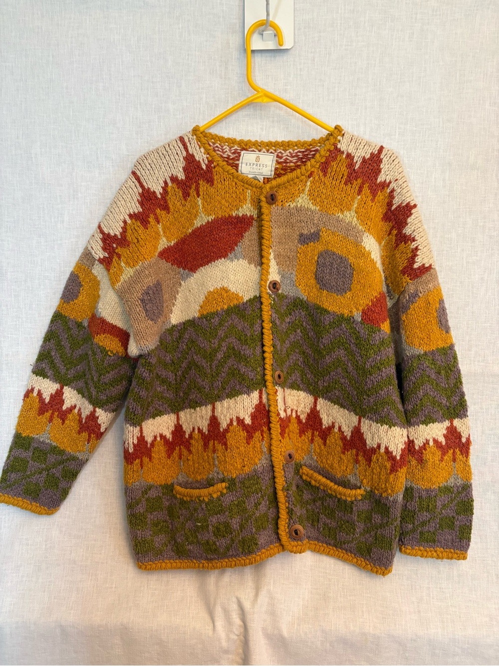 Express Multicolor Knit Cardigan - Mustard, Olive & Rust Accents